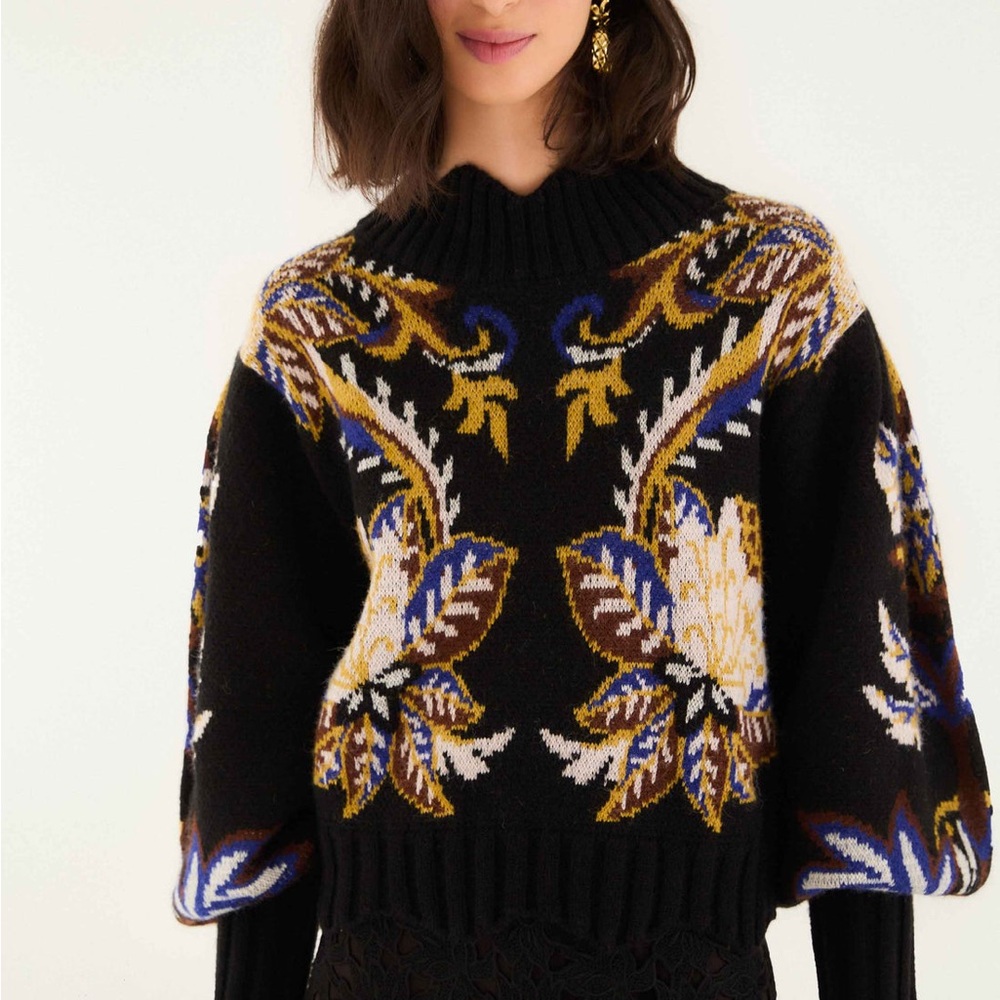 FARM Rio Black Majestic Hearts Knit Cardigan; size M